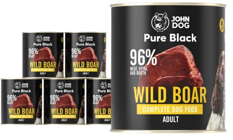 JOHN DOG Hundenassfutter Pure Black Wild - Premium Getreidefreies Hundefutter mit 96% Fleisch - Monoprotein Nassfutter für ausgewachsene Hunde 6 x 800g
