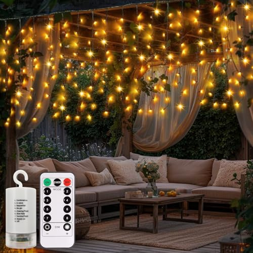 CCILAND Batteridrivna julgardiner, 6 m x 1 m 300 LED gardinlampor utomhus grön tråd gardin ljusslinga med fjärrkontroll för bröllopsfest trädgårdsdekor