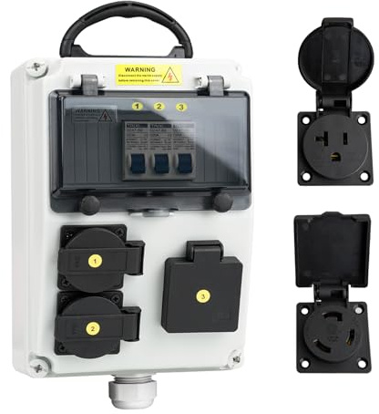 Electrical Outlet Box, Breaker Electrical Box, with IP44 NEMA L5-30 & NEMA 5-20 Power Outlet Box, Dustproof and Splash Proof Electrical Box, Suitable for Workshops, Workbenches, Construction Sites