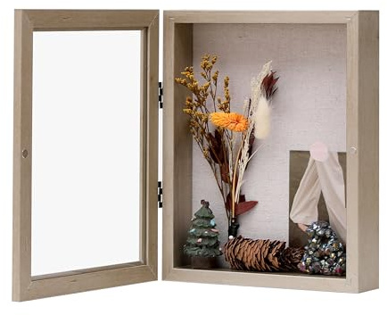 DEMAIKE 8x10 Shadow Box Frame with Linen Back, Wood Glass Display Case for Medals, Photos, Memorabilia, Awards - Pins Included- Champagne