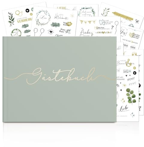 BIROYAL Gästebuch Hochzeit & 241 Hochzeiten Sticker - 104 Seiten Hochzeit Gästebuch Blanko - 24 * 18cm Hardcover Hochzeitsgästebuch mit Goldenem Titel - Hochzeitsalbum für Hochzeiten, Geburtstage