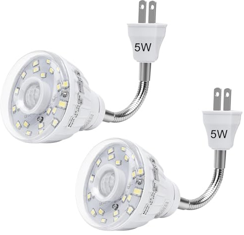 Plug in Motion Sensor Night Light Indoor, PIR Infrared Motion-Activated LED Night Light for AC Outlet,Dusk to Dawn Sensor Smartlight,360° Directional Rotating for Garage Stairway, 5W White, 2 PCS