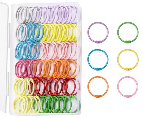 Anelli metallici sfusi per raccoglitori, anelli a clip, anelli flash card per schede indice, portachiavi con 1 scatola organizer trasparente, notebook e artigianato per scuola, casa, ufficio (3 cm)