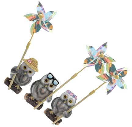BEBEMOKO 1ensemble Set De Sculptures De Hiboux Résine pour Décoration De Jardin Figurines De Hiboux Adorables avec Éoliennes pour Cour Et Arbre