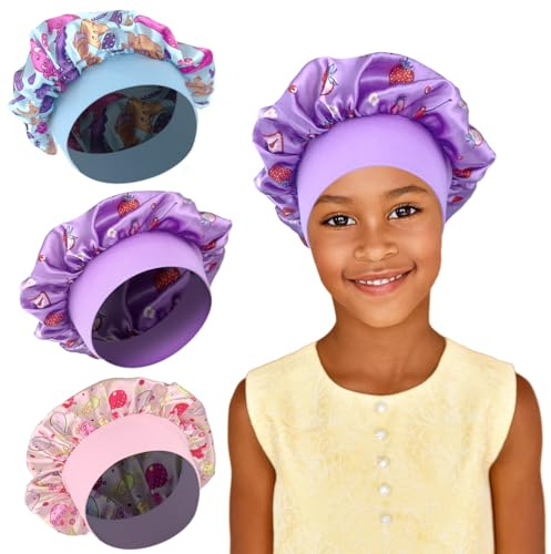 REEKNOKOL Lot de 3 Bonnets en Soie et Satin pour Enfants et Tout-Petits Endormis