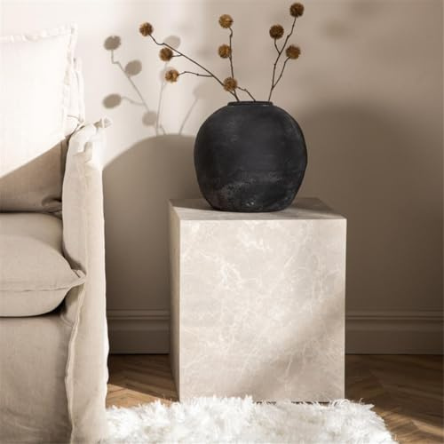 BOURGH York Sofa Tisch - Marmor Look Couchtisch Beistelltisch Nachttisch 40x40x45 cm (L x B x H) beige