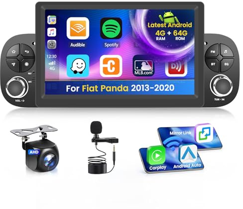 Inefala 4+64G Autoradio per Fiat Panda 2013-2020 Android 15 con Wireless CarPlay Android Auto, 7'' Schermo per Auto Soporta Bluetooth WIFI GPS FM/RDS 32EQ SWC AHD Telecamera Posteriore