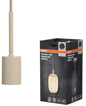 OSRAM Lampada a sospensione vintage, beige, scenari di illuminazione individuali, acciaio inossidabile, ideale per soggiorni, design moderno, fascino vintage, cavo tessile da 2 m, diametro 100 mm,