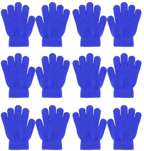 QKURT 6 st magiska stretchhandskar, hela fingrar vinter stickade magiska stretch varma handskar för 5~13 år gamla barn flickor pojkar
