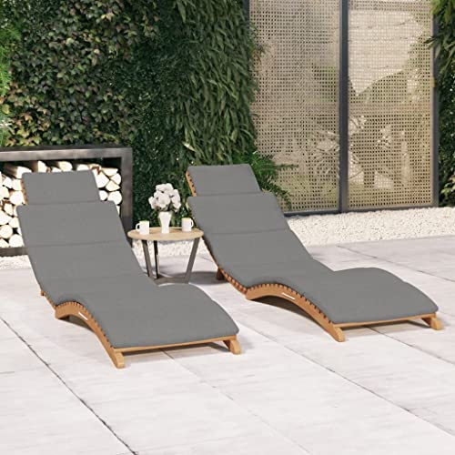 Generico Lettini Prendisole 2 pz con Cuscini in Legno Massello di Teak,Grigio,24.5kg,3143634