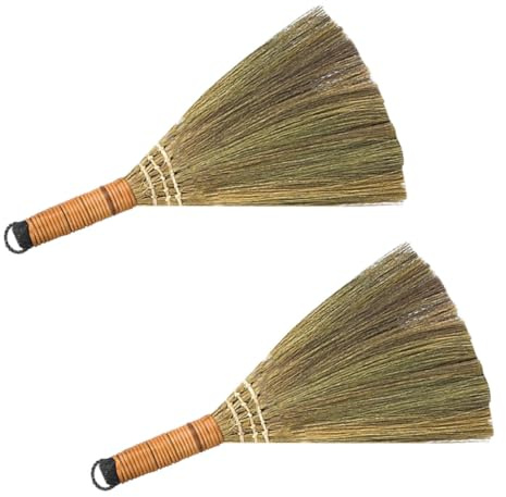 Escoba de Limpieza de Mano para Casa, 2 Piezas de Hierba | Limpieza, Acabado Artesanal, Fácil de Guardar, Uso Seguro, para Mesa, Pared y Polvo