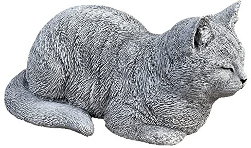 Statua Scultura Grande Gatto felino Sognare, Lunghezza ca. 36 cm, Fatto a Mano, Resistente al Gelo