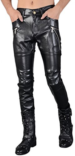 Idopy Men`s Rock Punk Hip Hop Faux Leather Motocycle Pants (32W x 41L, 149# Black)