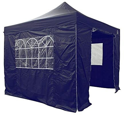 All Seasons Gazebos | 3x3m Pop Up Gazebo con 4 pareti laterali, pacchetto accessori e borsa con ruote | Resistente, completamente impermeabile, di alta qualità (Blu Navy)