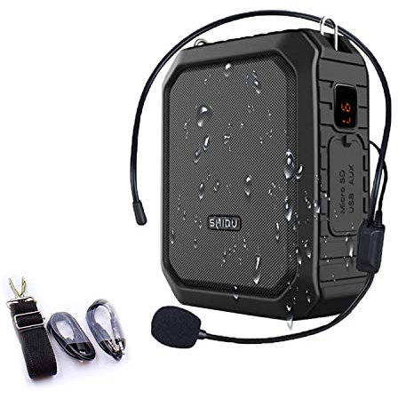 Amplificador de voz portátil,SHIDU Amplificador de voz personal 18W con micrófono con cable Auriculares Altavoz Bluetooth impermeable Sistema PA recargable para profesores,ducha,guía turístico