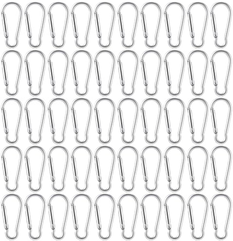 100pcs Mini Aluminum Bulk Carabiner Spring Clip Hook Keychain Buckle Pack Carabeaner for Camping Hiking Rv Fishing Bottle Backpack Traveling, Silver
