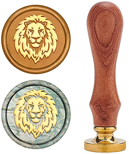 craspire Wachs-Siegel-Stempel, Siegelwachsstempel Löwenkopf-Muster Retro Holzstempel Wachssiegel 25 mm Abnehmbar Messingdichtung Holzgriff Für Umschläge Einladungen Hochzeit Verschönerung