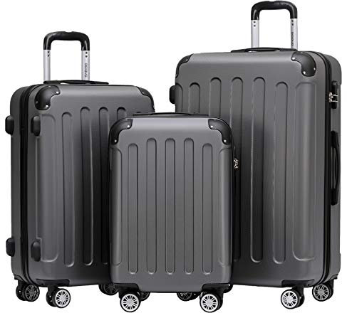 BEIBYE 2045 Zwillingsrollen 3tlg. Reisekoffer Koffer Kofferset Trolleys Hartschale in 20 Farben (2045-Dark Grey-Set)