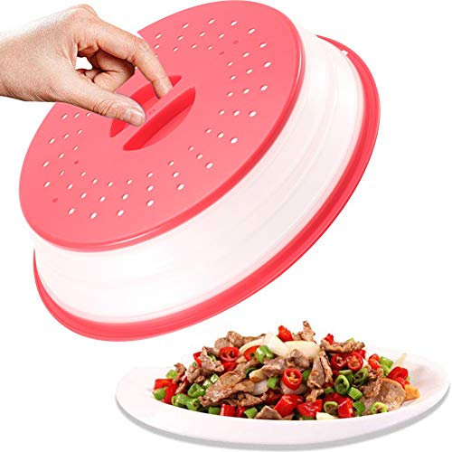 Copertura per Microonde Pieghevole,Pieghevole Coperchio per Microonde Copripiatto Ripiegabile per Forno a Microonde e Colino Antischizzi Piastra Copertura per Frutta e Verdura