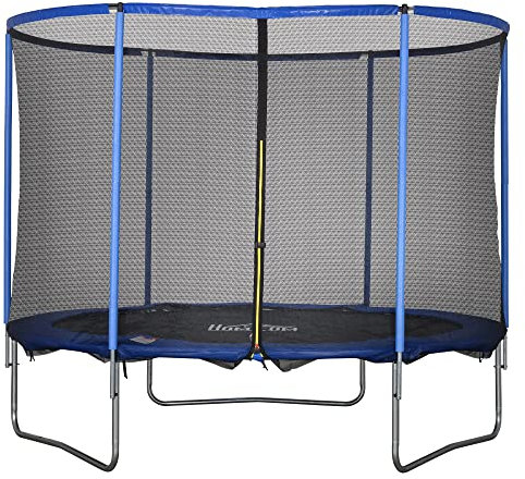 HOMCOM Trampolin mit Sicherheitsnetz Gartentrampolin für Innen- und Außenbereich Fitnesstrampolin für Jugendliche und Erwachsene Stahl Blau+Schwarz bis 113,6 kg Ø305 x 248H cm
