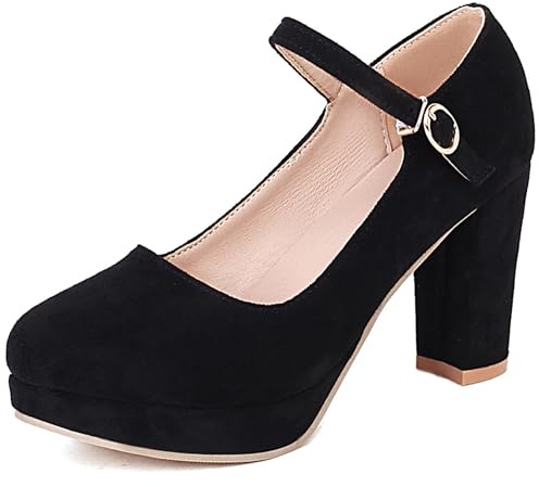 Scarpe Mary Jane da Donna con Tacco Largo, Pompe al Tallone Alto Punta Rotonda Fibbia Vestito Pumps con Plateau Eleganti Scarpe da Sera Mpqevi Nero Numero 45 EU