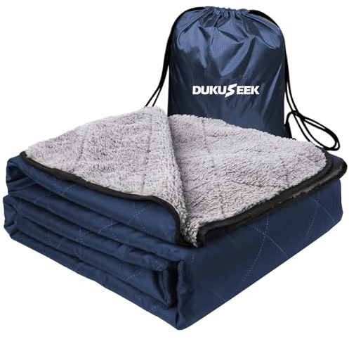 DUKUSEEK Outdoors Waterproof Throw Blanket with Hood, 79”x 59” Sherpa Fleece Stadium Windproof Blankets for Boat, Traveling, Camping, Football, Dogs, Outdoor Sporting Events-Machine Washable