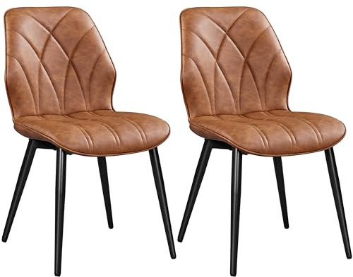 Yaheetech Lot de 2 Chaises de Salle à Manger en Similicuir Dossier Haut Design Pétales Chaises de Cuisine Rembourrées Pieds en Métal pour Salle à Manger Chambre à Coucher Bureau Brun Rustique