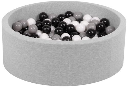 Petsona Weiche Hundepool Aus Schaumstoff, Hundeplanschbecken Mit Bunten Bällen, Spielbereich Für Hunde Und Katzen, Abnehmbarem Waschbarem Bezug, Hellgrau: Grau/Weiß/Schwarz