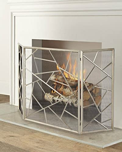 Kaminschutzgitter Modern Lines 3-Panel-Kaminschutz Silber Champagner Schutzgitter-Kaminschutz Flache Kaminschutzgitter