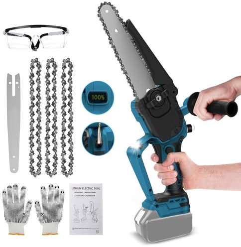 WingFly Mini Tronçonneuse à Batterie 8 Pouces Compatible avec Makita 18V, Tronçonneuse Électrique avec 2 Chaînes, Tronçonneuses à une Main pour l'élagage le Jardin (Sans Batterie)