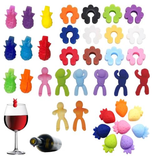 XUZOPIM 36 Pezzi Marcatori per Bicchieri di Vetro Reutilizzabili Colorati in Silicone per Feste Bar Cocktail Segnabicchieri Marcature Di Bottiglie Di Vetro