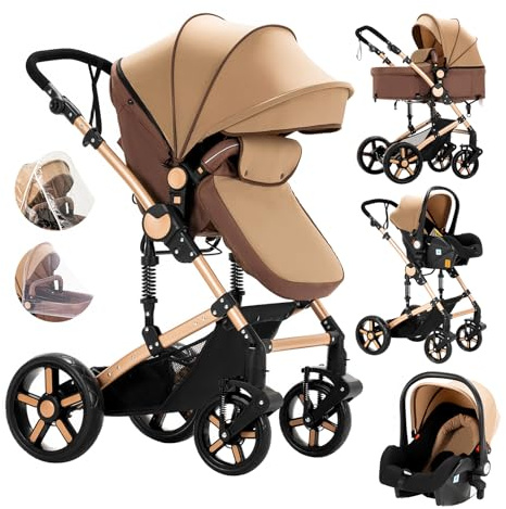 Aveainelle Carrito Bebe 3 en 1, Cochecito Plegable, Carrito de Paisaje Alto, Cochecito de Bebé Conveniente y Multifuncional (588 Khaki)