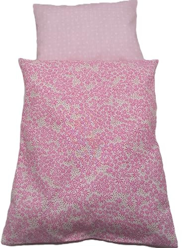 Puppenbettwäsche Rosa Lee 2teilige Garnitur Decke 26b x 33h/ Kissen 22b x 16h in cm, für Puppenwagen,-bett, Tragekorb oder Lauflernwagen