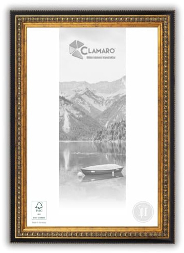 CLAMARO SPLIT bildram antik 26 x 29 massivt trä | svart guld | 52 mm bred shabby chic vintage barocklist | träram inkl. akrylglas, bakvägg, metallhängare