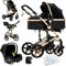 3 in1 Umkehrbarer Babyschale-Buggy | Dreibucherrahmen & Doppel-Federung | Ein-Klick-Faltmechanismus für Neugeborene und Kleinkinder(Schwarz&Gold)