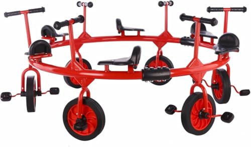 Red,6People,Kids Turn Car,Pedal Rotary Bike Outdoor Preschool Education Kindergarten Tricycle Multi-Person Cooperative Rotating Rubber Wheels Ride Transfer Car for Playground Equipment