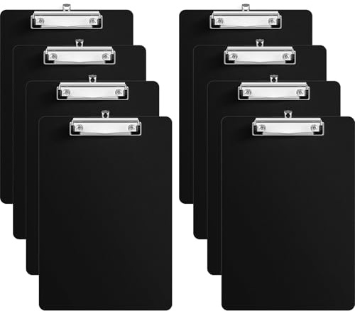RAYNEAY A4 Clipboard Folder Black, A4 Plastic Writing Clip Boards with Secure Holder for Office, Classroom, School, Hospital, 8 Pack