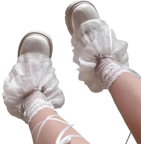 Pjeghbvop Calentador De Piernas Encaje Con Volantes Para Mujer Puños Bota Acampanados Calcetines Sobre La Pantorrilla Mangas Malla Verano Ropa Calle Harajuk Los Años 90 Calentador Volantes