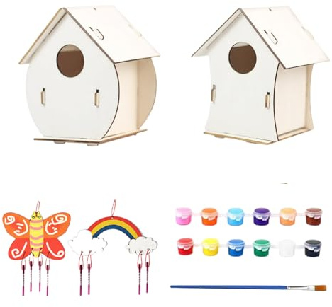Birdhouse Kits For Kids | Wooden Birdhouse Kit Includes Paints & Brushes, Wooden Assembly, 2 Sets - Educational Outdoor Toys For Kids Ages 4-8, Arts & Crafts
