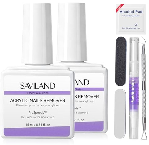SAVILAND Acrylic Nail Remover Kit 2 Pcs, Zero Residue Gentle Removal