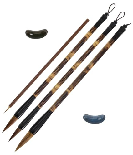 EXAOMBLE Juego de Pinceles de Caligrafía Incluye Soporte para Pluma para Principiantes con Pelo y Mango de Aluminio Adecuado para Crear Dibujos y Caligrafía