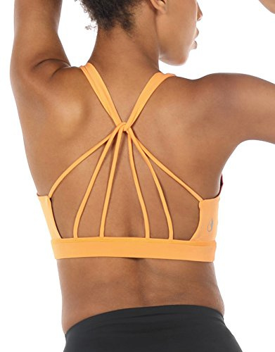 icyzone Reggiseno Sportivo Donna Imbottito Senza Ferretto Disegno della Linea Top Sportivo Donna Fitness Yoga Jogging Gym (S,Banana)