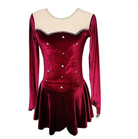 Eiskunstlauf-Kleid für Mädchen, weinrot, Samt, Schlittschuh-Performance, Tanzkleidung, Kind, Rot, S