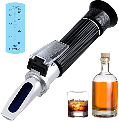 XinJiaYi Refractómetro de alcohol, refractómetro de alcohol (0–80% v/v) para licores destilados, medidor de contenido de alcohol en productos alcohólicos – No apto para cerveza o vino