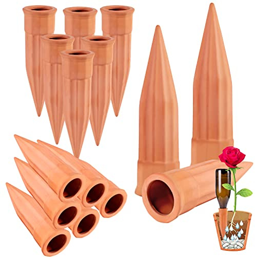 TKSCUSR Plant Self-Watering Stakes-15 Pack Terracotta Automatic Plant Waterer Devices Auto-Water Irrigation System for Indoor/Outdoor Plants