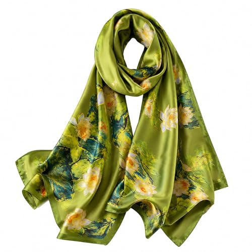 FAIRYGATE Women's Scarves & Wraps Green Shawl Wrap Flower Floral Printed Satin Silk Scarf 83015