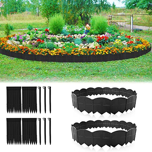 Vashly 40Ft Landscape Edging No Dig, 5.9In Garden Edging Border with 40Pcs Stakes, 40Pcs Plastic Flower Bed Border Flexible for Landscaping, Lawn Patio, Pathway, Black