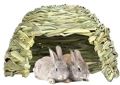 Meerschweinchenhaus, Hütte, Hausstall, Grashaus für Meerschweinchen, handgewebte Strohhütte, klappbares Kleintierversteck, Bett mit Doppelöffnungen, Spielhaus für Hasen