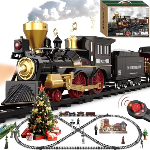 Train Set for Kids Remote Control Christmas Train Toys w/Steam Locomotive,Passenger Carriage & Luxury Tracks, Electric Trains w/Realistic Smoke,Sounds & Lights, Birthday Gift for Boys Girls 3 4 5 6 7…