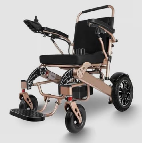 Foldable Electric Wheelchair Automatic Folding Power Chair Mobility Chair 26 ah Battery 6 KMPH 250W Motor Aluminium Lightweight Frame Gold
